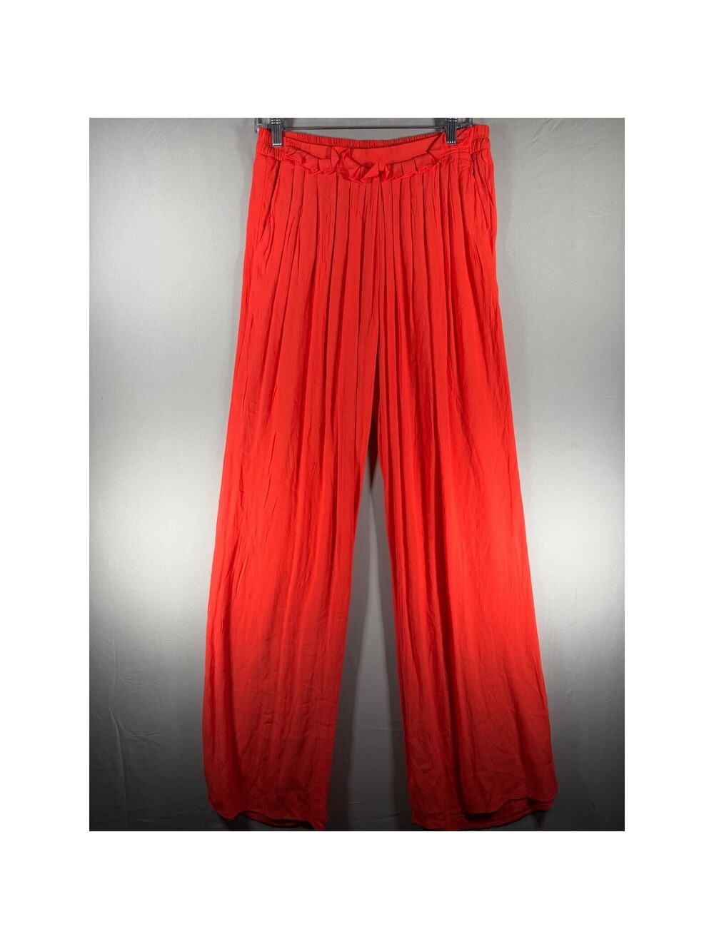 Harlyn Womens Red Pleated Wide Leg Flowy Pants Ruffle Waist Pockets Small